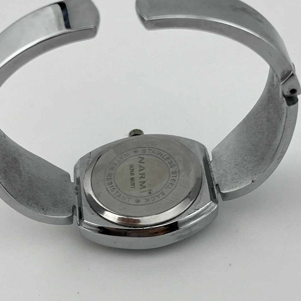 Narmi Watch Women 28mm‎ Case Silver Hinge Bangle Band- New Battery